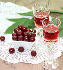 Cherry liqueur and fresh cherry