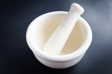 white porcelain mortar and pestle set