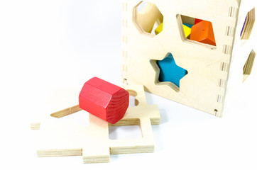 box of wooden toy block isolated