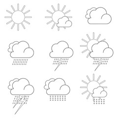 Flat white weather icons. Raster