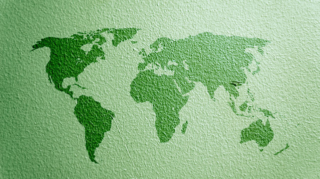 world map on green cement texture