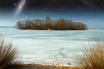 frozen river in spring. Elements of this image furnished by NASA