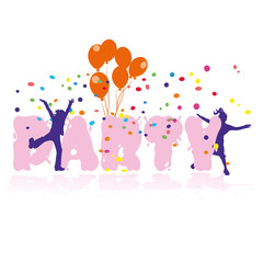 party, dancing kids, ballons, confetti, vector