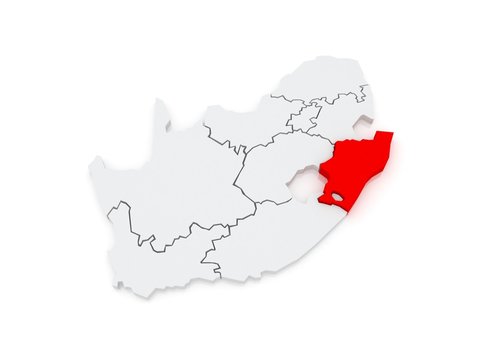 Map of KwaZulu-Natal (Pietermaritzburg). South Africa.