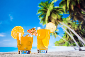 Tropical drinks on beach