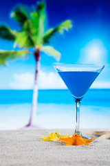 Tropical drinks on beach