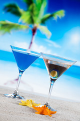 Tropical drinks on beach