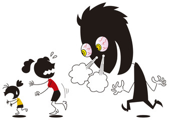 変質者に追いかけられる女性と女の子