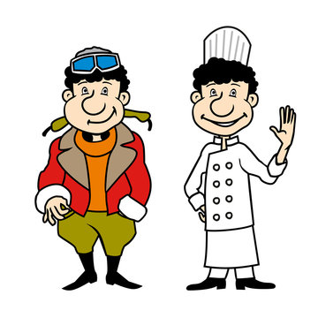 Vector character pilot and chef set