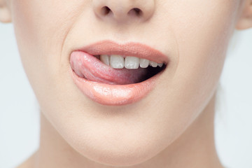 Closeup portrait of young beautiful green eyed woman