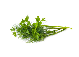 Parsley and dill isolated on white background