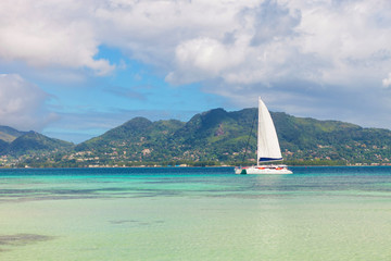 yacht and blue water near seychelles