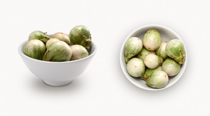 Eggplant  isolated on white background, view from front and top.
