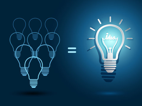 light bulb ideas with light bulbs on blue background