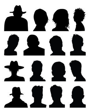 Set of silhouettes of heads, vector