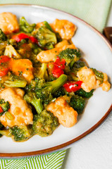 Chicken breasts in soy sauce and stir-fry vegetables