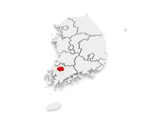 Map of Gwangju. South Korea.