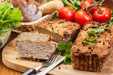 Traditional delicious meat pate with vegetables