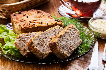 Traditional delicious meat pate with vegetables