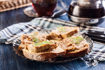 Slices of bread with baked pate