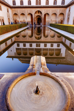 Alhambra Courtyard Myrtles Fountain Pool Granada Andalusia