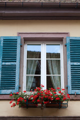 Window of a house in Eguisheim, Alsace, France