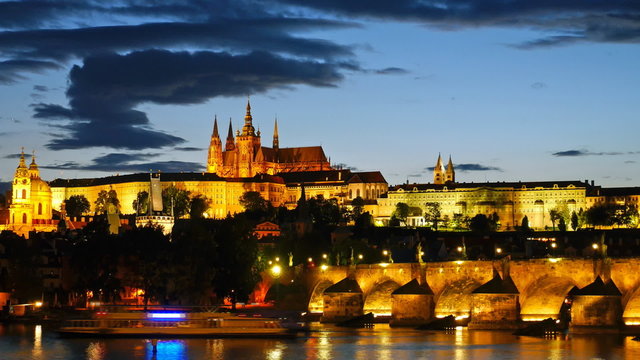 Prague Castle after sunset. Czech republic. Timelapse