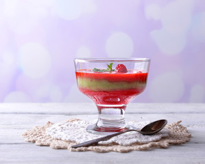 Strawberry, kiwi fruit and raspberry smoothies in glass bowl