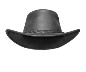 Black leather hat with space for your funny face. - 67424675