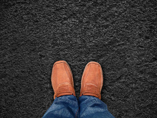 top view,Foot stand on black sand stone ,Leave space for your co