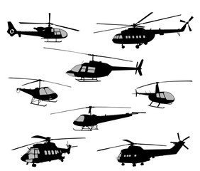 helicopters silhouettes - vector
