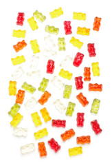 Many various jelly bears isolated on the white background