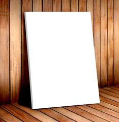 white poster frame in wooden room,mock up for your content