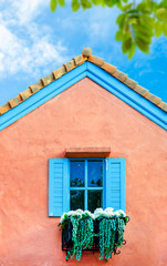 balcony Italian style house with blue nice sky and green leaf
