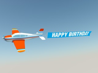 Plane with happy birthday blue banner