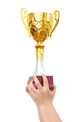  golden cup in hands