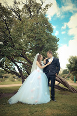 Happy bride and groom on their wedding