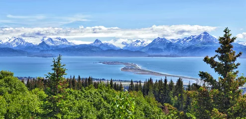 Fotobehang Alaska-berg en baai, Homer Spit, Kenai-schiereiland © tonawilliams