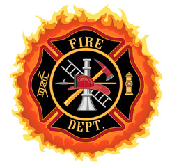 Fototapeta premium Firefighter Cross With Flames