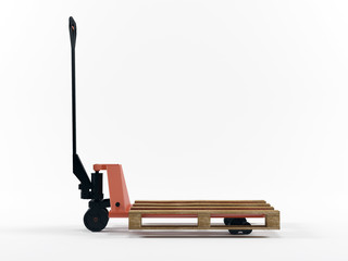 Pallet truck stacked with pallet isolated on white