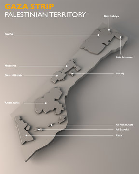 Cartina della Striscia di Gaza e città 