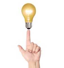 Ideas bulb light on  hand