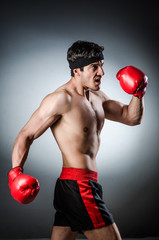 Fototapeta na wymiar Muscular boxer wiith red gloves