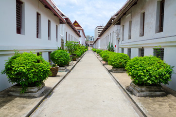 exterior garden of Wat Sutat Thai Buddhism temple Bangkok Thaila