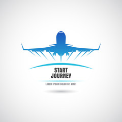 Label with the plane taking off. Vector.
