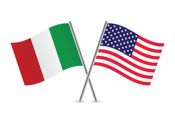 Fototapeta premium Italy and America crossed flags. Italian and American flags on white background. Vector icon set. Vector illustration.