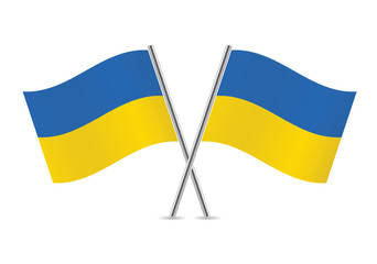 Ukrainian flags. Vector illustration.