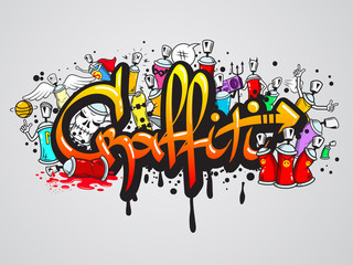 Graffiti characters composition print - obrazy, fototapety, plakaty