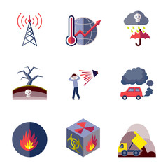 Pollution icons set flat