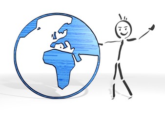 stick man presents world symbol